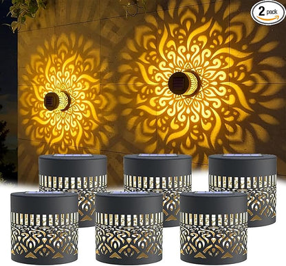 Decorative Solar Mandala Lights, Solar Mandalas Lights Outdoor, Waterproof and Windproof, Metal Solar Powered Outdoor Deck Step Wall Lights, for Garden Post Patio Backyard Yard Decor (6 PCS)