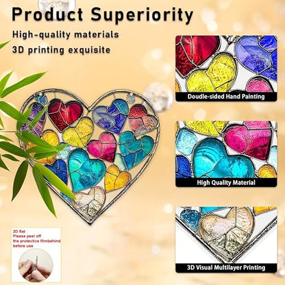 Rainbow Heart Acrylic Sun Catcher Colorful Window Hanging Decoration Gift for Valentine Spring Garden