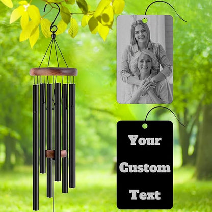 Personalized Custom Wind Chimes Memorial Engraved Gifts for Loss of Loved One Mother Dad Mom Dog Pet Customized Outdoor Sympathy Wind Chimes with Photo Text