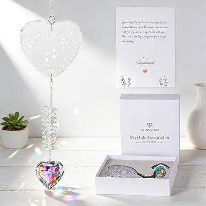Crystal Suncatcher for New Parents – First Time Dad & Mom Gifts, Family of Three Ornament, Baby Announcements Ideas, Gender Reveal Gifts 2025