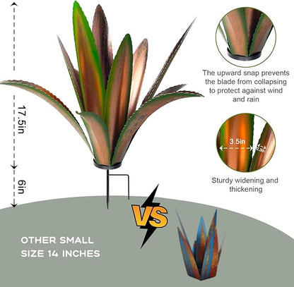 TOMBABY Enlarge Thickened Wind Resistant Metal Agave Garden Art Metal Plant Country Garden Sculpture Statue Outdoor Decoration Agave Metal Plant Courtyard Lawn Ornament Gift (2, 12 Leaves Green)