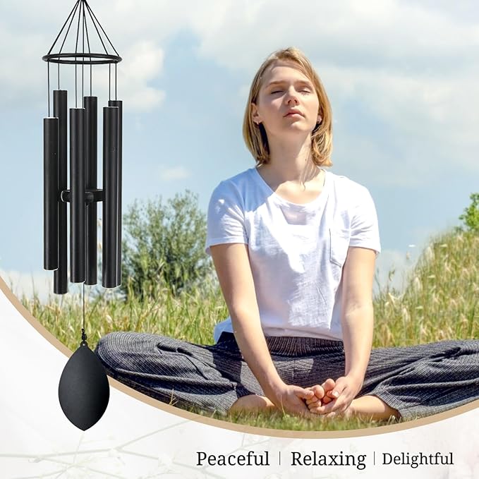 Wind Chimes for Outside Deep Tone, 30 Inch Wind Chimes Outdoor with 6 Tuned Aluminum Tubes, Memorial Wind Chimes for Mother's Day Christmas, Decor for Yard, Patio, Porch, Black