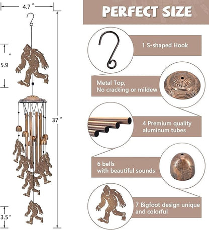 Bigfoot Wind Chimes Outdoor Sasquatch Decor, Deep Tone Soothing Melodic Tones Windchime, Memorial Wind Chimes for Outside with Big Foots Wind Catcher, Best Gifts for Men/Women Porch Garden Decoration