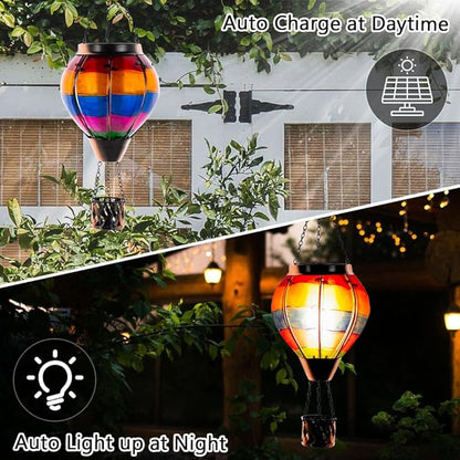 10 FT Rain Chain for Outside with 10 Bee Pattern Cups, Unique Hot Air Balloon Solar Lantern with Flickering Flame, Outdoor Decorative for Patio, Garden, Porch