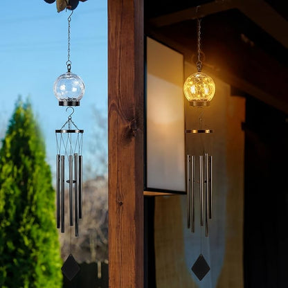 BreezeHug Solar Wind Chimes Outdoor Lights 42 Inch Large Sympathy Gift Chime 15 LED Twinkle Warm White Crackled Glass Ball Hanging Lantern Gifts for Birthday Garden Yard Patio Landscape Decor