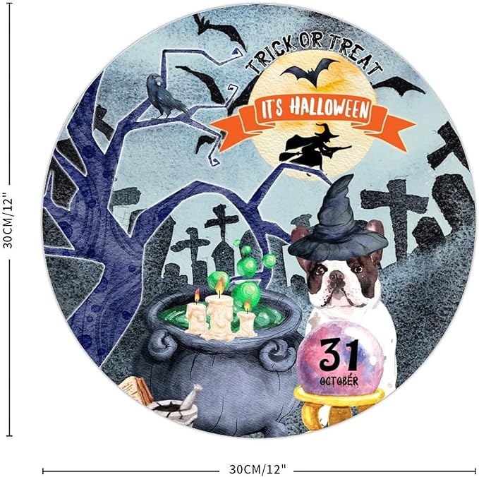 Retro Metal Sign 12"x12",Happy Halloween Scary Night Grave Witch Bats Trick Or Treat Dog Aluminum Tin Metal Sign for Home Living Room Bedroom Garden Farm Patio Decor Wall Art Poster