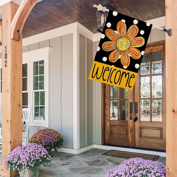 CROWNED BEAUTY Summer Floral House Flag 28x40 Inch Double Sided Large Burlap Welcome Holiday Flag for Outside Yard CF1503-40