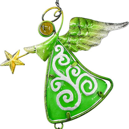 MrMrKura Metal Angel Wind Chime Hanging Decoration Ornament Bells Wing Angel Bell Decorative Hanging Bells, Gifts for Home Garden Decor Crafts (Green)