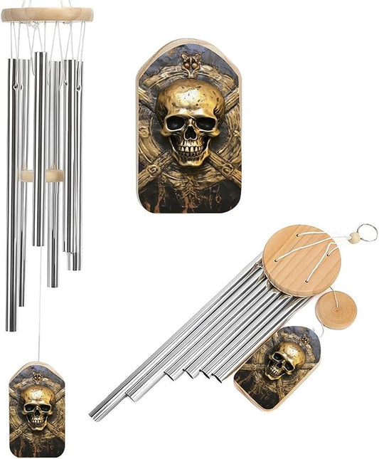 Wind Chimes for Outside,Skull Metal Pirate Printed Cute Aluminium Windchimes Outdoors,Soothing Melodic Memorial Wind Chime for House Porch Patio Garden Balcony Decor
