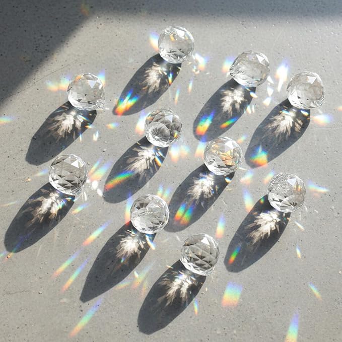 48pcs 20mm Clear Crystal Ball Prism with 48 Rings, Sun Shine Catcher Rainbow Pendants Maker Hanging Crystals Chandeliers Prisms for Windows Gift