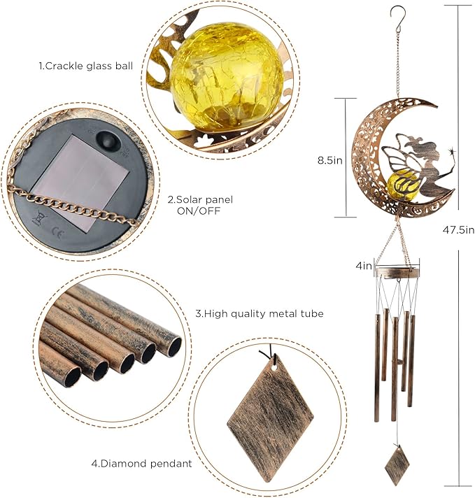 JOBOSI Moon Fairy Wind Chimes, Solar Wind Chime, Gifts for Mom, Women, Grandma, Garden Courtyard Lawn Decoration Gifts,Thanksgiving Gift
