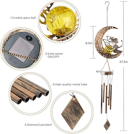 JOBOSI Moon Fairy Wind Chimes, Solar Wind Chime, Gifts for Mom, Women, Grandma, Garden Courtyard Lawn Decoration Gifts,Thanksgiving Gift