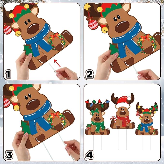 Weysat 3 Pcs Reindeer Christmas Yard Signs with Stakes Waterproof Elk Decoration Outdoor Xmas Reindeer Yard Stakes Lawn Signs for Christmas Holiday Pathway Garden Patio Party Favors (Regular)