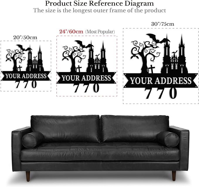 Personalized Gothic House Number metal Signs,Custom Address Number Metal Wall Art Decor,Black Plaques Outdoor wall Decorative Signage,Shed(8-30 Inches) (Castle C)