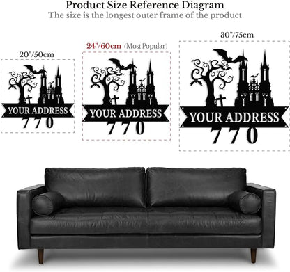Personalized Gothic House Number metal Signs,Custom Address Number Metal Wall Art Decor,Black Plaques Outdoor wall Decorative Signage,Shed(8-30 Inches) (Castle C)