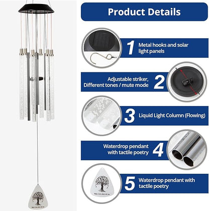 Solar Wind Chimes for Outside, 6 LED Tubes Color Changing Outdoor Clearance Unique Garden Decor Colorful Patio, Gifts for Her/Him Gift Version(37" Long)