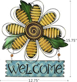 Hanging Welcome Sign Metal Flower Signs Wreath Decor Decorative Door Hanger Indoor Outdoor Spring Decoration for Porch Wall Front Door (Yellow)