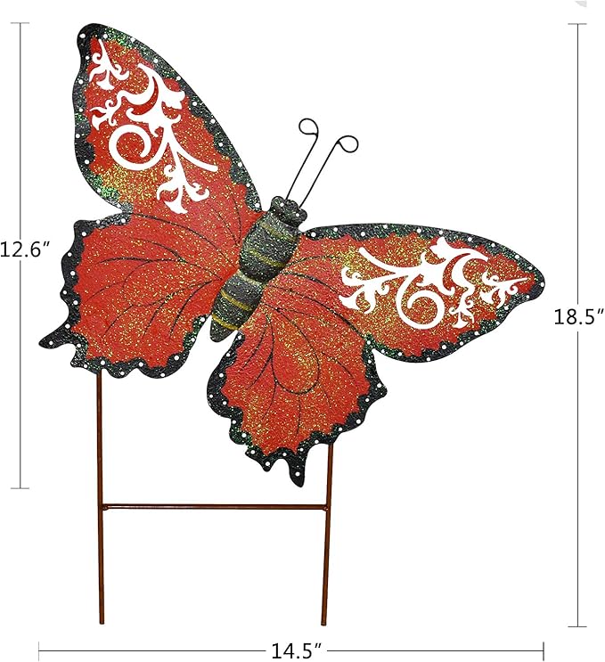 Decorative Butterfly Garden Decor Outdoor Butterfly Garden Stake Decor, Metal Butterfly Yard Stake Garden Insect Decor Patio Lawn Backyard Decor (Combo Color)