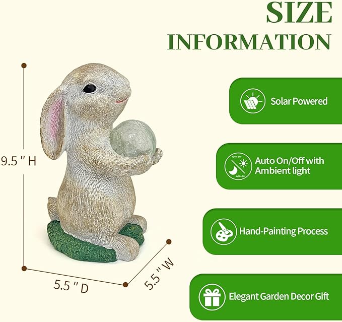 Solar Rabbit Garden Statue Outdoor Decor, Bunny Figurines with Solar Lights, Yard Decorations for Patio Balcony Yard Lawn Ornament - Unique Birthday Easter Housewarming Gifts for Women, Mom, Grandma