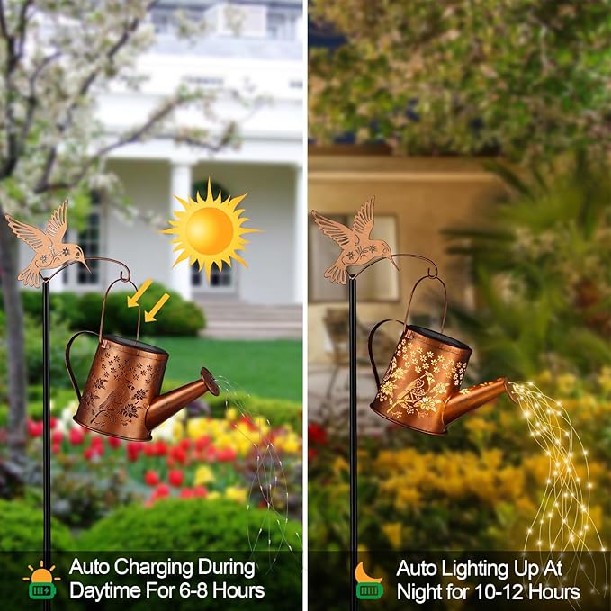 Gifts for Mom, Cardinal Solar Lantern Outdoor Waterproof, Outside Metal Watering can Landscape Lights for Garden Yard Patio Pathway Decor Birthday Gifts for Women Grandma -with Pole