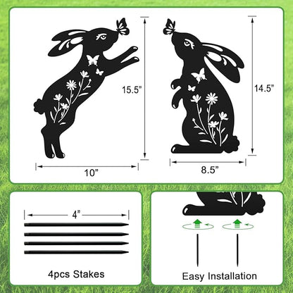 Easter Decorations Outdoor,2 Pack Metal Silhouette Bunny Garden Decor,Rabbit Yard Art Stakes for Yard,Lawn,Patio,Easter Gifts for Women