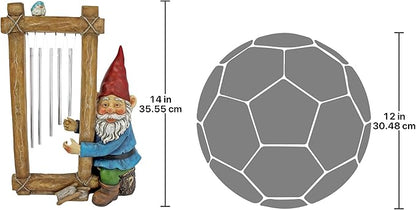 Design Toscano HF5152401 Garden Gnome Statue - Ringing His Chimes Garden Gnome - Lawn Gnome,full color