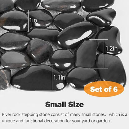 River Rock Stepping Stones Outdoor for Garden Walkway, 6 Pcs 16" L x 6" W Rectangle Shape Paver Step Stones Polished Pebble River Stone Mat for Yard Lawn Patio Pathway Walk Way - Black
