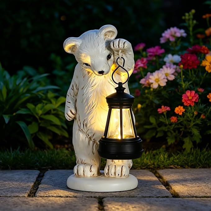 mocosa Solar Garden Statues Bear and LED Lights Birthday Gifts for Women Mom Grandma Solar Outdoor Cat Decor for Outside,Outdoor Solar Lights for Yard, Garden and Patio, Unique Gift for Women