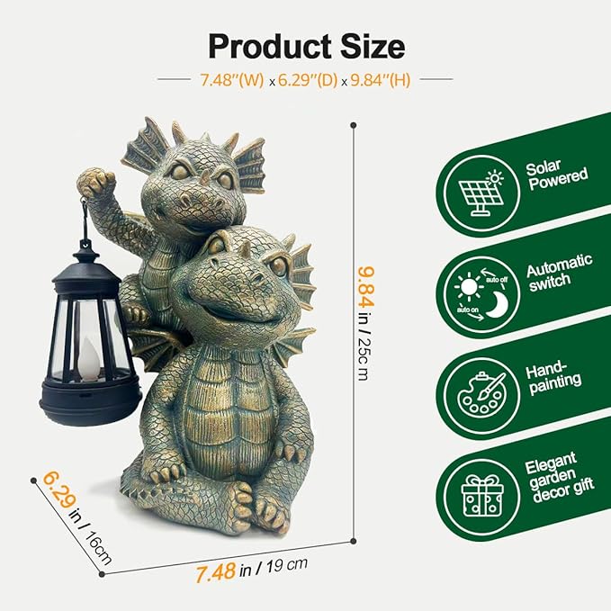 Solar Garden Outdoor Statues Lantern Figurines Light Decorations for Outdoor Patio Balcony Yard Lawn, Ideal Gifts for Mom Friends (Bronze -Dragon)