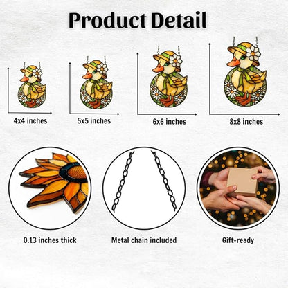 Mosaic Floral Daisy Duck Easter Acrylic Suncatcher Stained Glass Effect Window Car Hanging Christmas Ornament Indoor Outdoor Decor Garden Sun Catcher Panel for Easter Lover for Women Mom Grandma