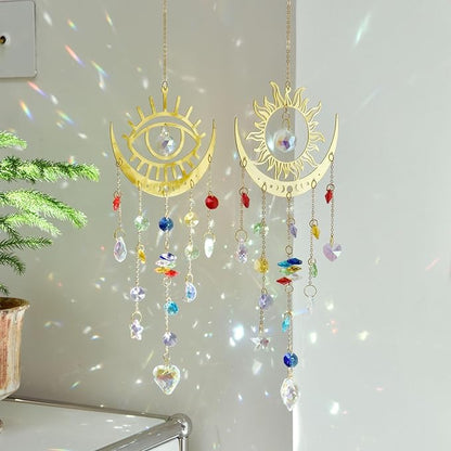 Bohemian Garden Crystal Suncatcher, Crystal Prism Suncatcher, Rainbow Maker, Hanging Crystals for Window, Garden Decoration (Evil Eye)