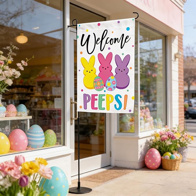 Welcome Easter Garden Flag 12x18 Inch Double Sided Easter Eggs Bunny Garden Flags for Outside, Spring Seasonal Decorations, Cute Rabbit Yard Lawn Flags for Holiday Farmhouse Outdoor Decor (Burlap)