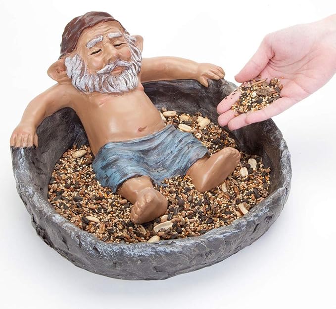 Bits and Pieces - Gnome Relaxing Pool - Elf Birdbath Garden Art Statue - Outdoor Garden Decor Sculpture