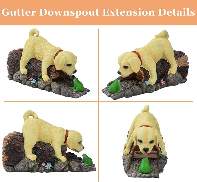 Real Dog Gutter Downspout Extender Statue, Garden Animal Decor Gutter Extension, Splash Block, Eco-Friendly Resin, Outdoor Decor Sculpture, Gutter Diverter Rain Perfect for 3"x4" Downspout