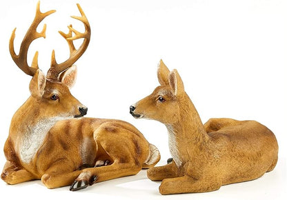 Resin Buck and Doe Statue-Animal Deer Couple Garden Accessories Collectible Figurines Sculpture Home Coffee Shop Decoration Ornaments or Outdoor Yard Lawn Decor Gifts for Birthday Anniversary