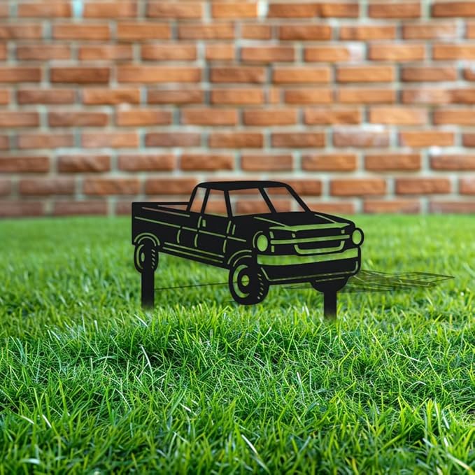 WADORN Pickup Truck Decorative Silhouette Garden Stakes, Metal Truck Car Stakes Statues Ornaments Lovers Gifts Yard Art Black Silhouette Yard Outside Decor for Backyard Patio, 9.8x10.6 Inch