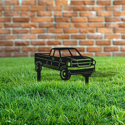 WADORN Pickup Truck Decorative Silhouette Garden Stakes, Metal Truck Car Stakes Statues Ornaments Lovers Gifts Yard Art Black Silhouette Yard Outside Decor for Backyard Patio, 9.8x10.6 Inch