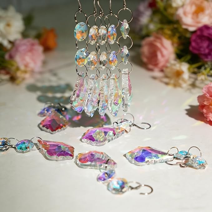 10pcs Crystal Sun Catcher, 38mm Hanging AB Color Maple Leaf Crystals Parts Prisms Pendants with Hook for Windows Lamps Ornaments Crystal Tree Decorations Home Decor (AB Maple Leaf)