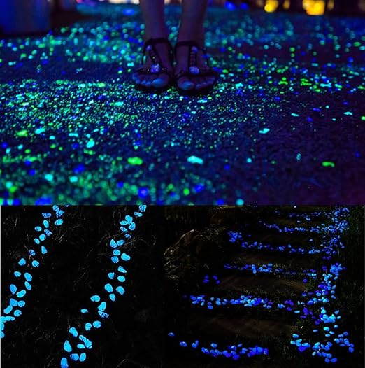 Opps 100 Pcs Glow in The Dark Garden Pebbles for Walkways and Decor in Blue