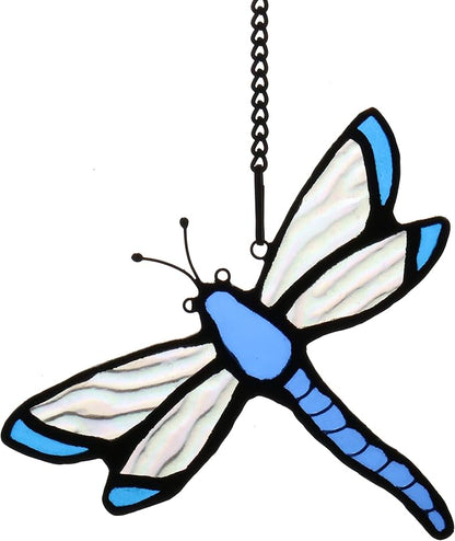 Dragonfly Stained Glass Window Hanging Suncatcher,Window Decoration Tiffany Glass Home Decor, Gift for Grandma,Mom 4.5×4 INCH
