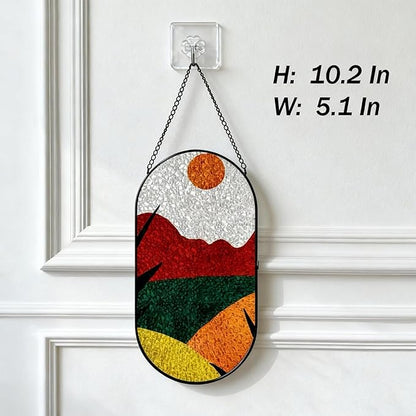 Stained Glass Window Hanging, Sunset Red Orange Yellow Color Block Sun Catchers Indoor Window, Artistic Home Indoor Entryway Wall Decor Gifts for Women Wife Men Kids Birthday