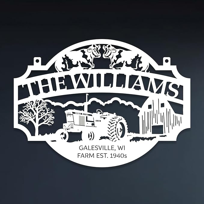 Personalized Metal Farm Sign, Customized Family Name Ranch Sign, Large Last Name Sign for Farmhouse Decoration, Outdoor Farm Wall Art, Welcome Sign, Entrance Gate Sign, Farm Lovers Gift, Garden Decor