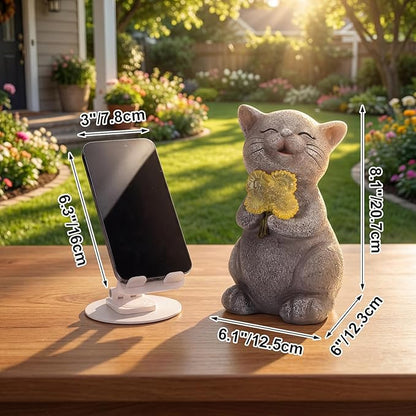 PETAFLOP Solar Cat Garden Statue with LED Sunflower, Healing Emotional Figurine Patio Balcony Yard Lawn Outdoor, Christmas Birthday Housewarming Gifts for Mom Grandma Women Cats Lover