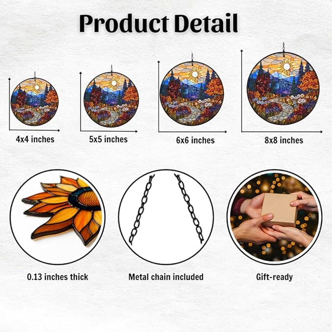 Moutain Range Acrylic Suncatcher Stained Glass Effect Window Car Hanging Christmas Ornament Indoor Outdoor Decor Garden Sun Catcher Panel for Scenery Lover for Women Mom Grandma