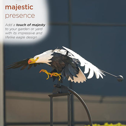 Alpine Corporation - Outdoor Metal Rocking Eagle Garden Stakes - Dynamic Flapping Wings Design, 56-in Tall, Black