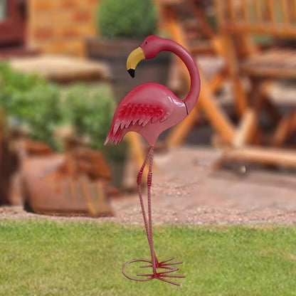 Metal Flamingo Garden Statue Outdoor Yard Art, Iron Animal Figurine Landscape Ornament for Lawn Patio Poolside Decor- Height 48 cm