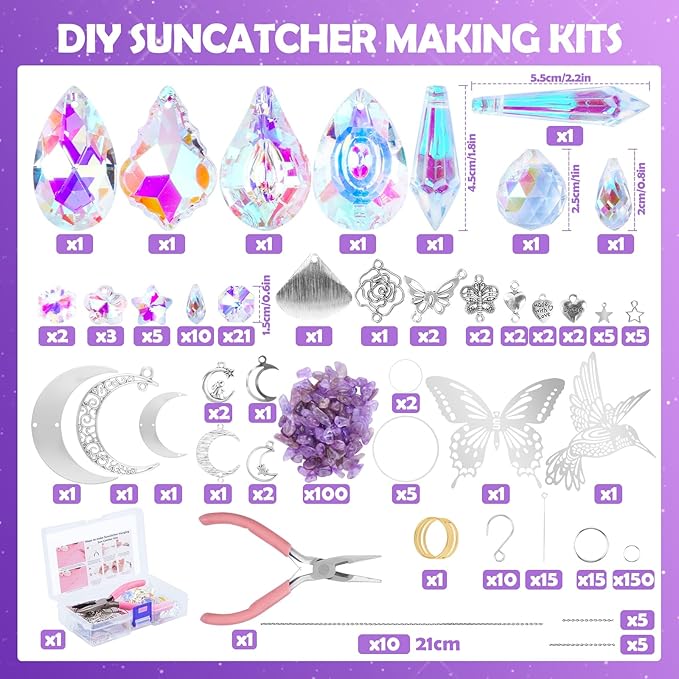 400Pcs Sun Catchers DIY Making Kit for Adults Arts and Crafts Crystal Suncatcher Hanging Prism Rainbow Maker for Indoor Window Garden Christmas Decor Hummingbird