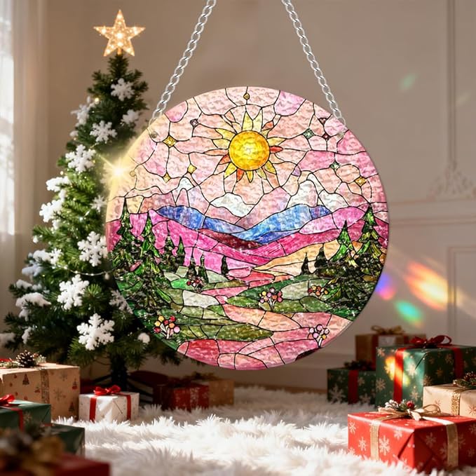 Chrismas Acrylic Stained Glass Window Hanging,Sun Catcher Decor Stained Panel Hangings Wall Art Decor, 2026 8x8inch (SCL010 Sun)