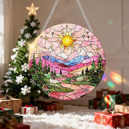 Chrismas Acrylic Stained Glass Window Hanging,Sun Catcher Decor Stained Panel Hangings Wall Art Decor, 2026 8x8inch (SCL010 Sun)