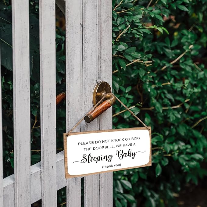 Wood Hanging Decor Sign, No Knock or Ring The Bell, Baby Sleeping, Rustic Wood Front Door Plaque Wall Art Decor Gift, 10" x 5" Wood Decor Hanging Sign for Porch Yard Home Farmhouse House Outdoor-10
